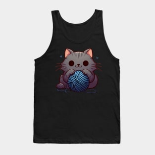 Kawaii Cute Cat With Yarn Ball Tank Top